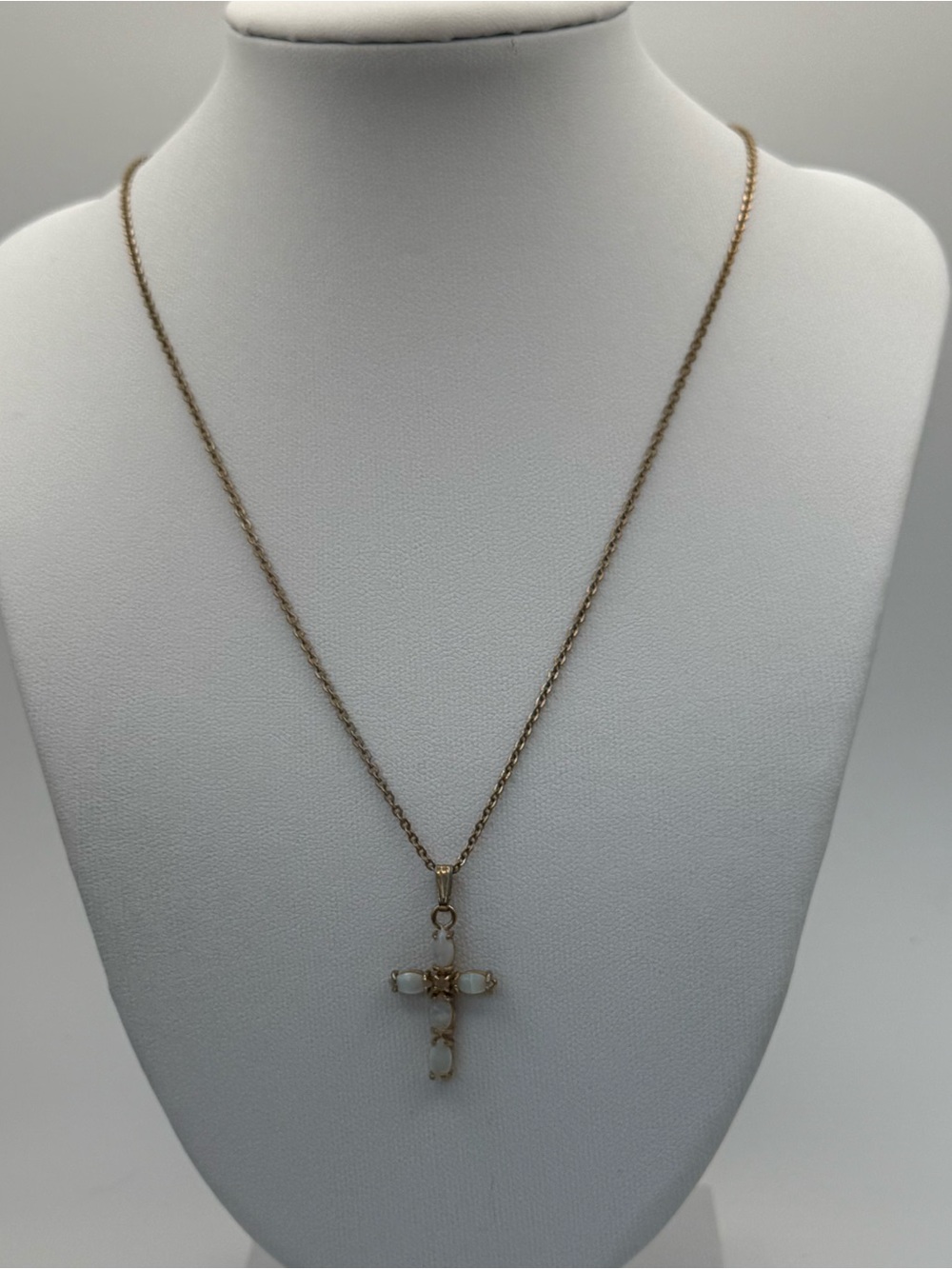 Gold Cross Pendant Necklace with Ethiopian opal Accents
